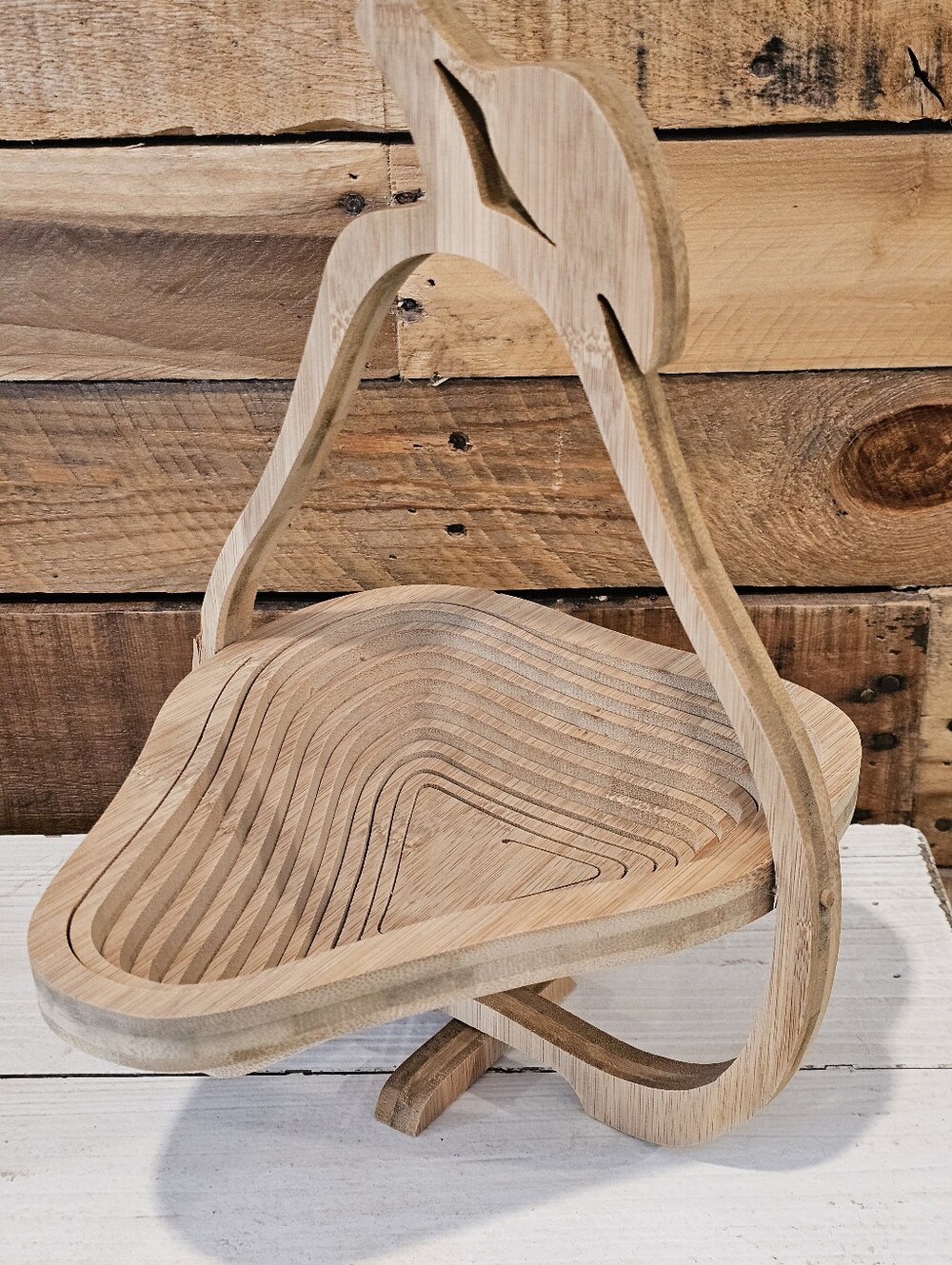 Vintage 80's Bamboo Collapsible Pear Shaped Fruit Basket/Trivet